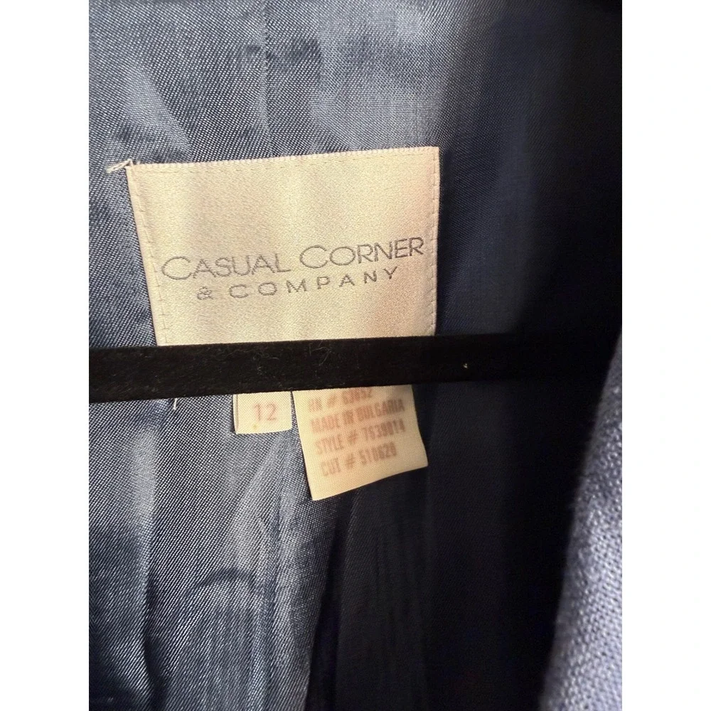 Casual Corner & Company Blue Linen Bulgaria‎ Blazer Suit Jacket Womens Size 12